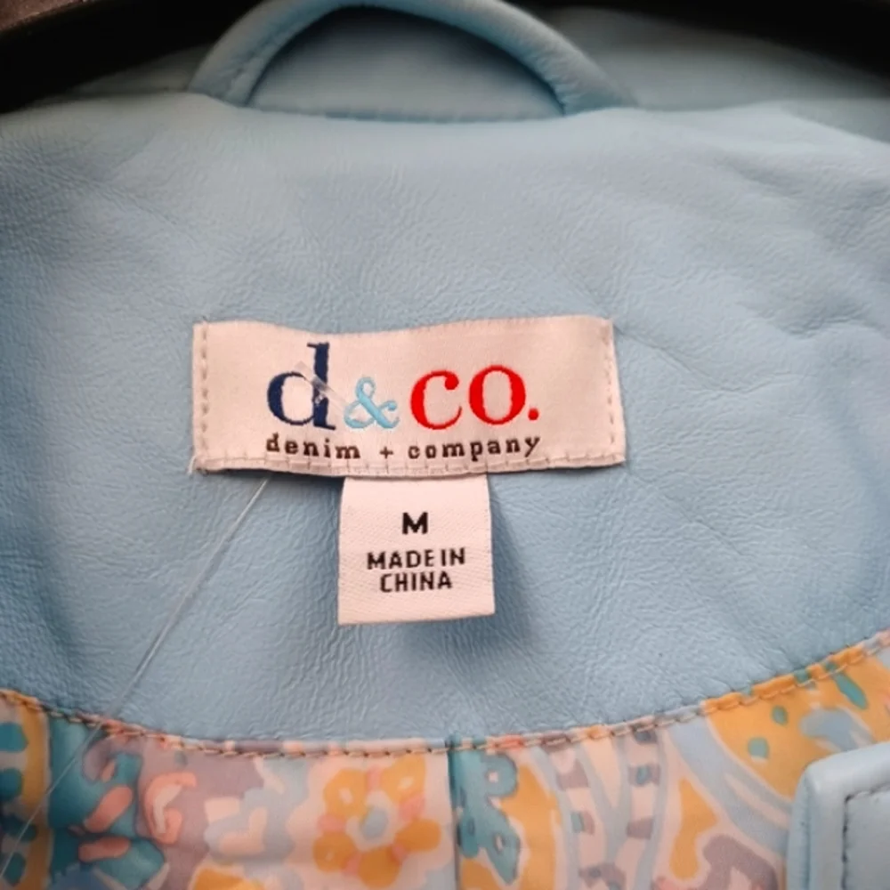 Denim & Co 100% Genuine LAMBSKIN LEATHER Jacket  Light Aqua NWOT - Picture 4 of 5